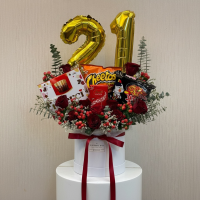 Red themed Snacks Box with Balloon